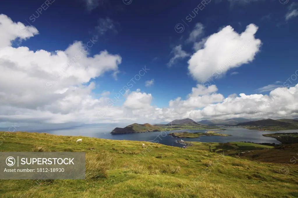 View Of Valentia Island Lighthouse From Geokaun Mountains On The Ring Of Kerry In Munster Region; County Kerry, Ireland