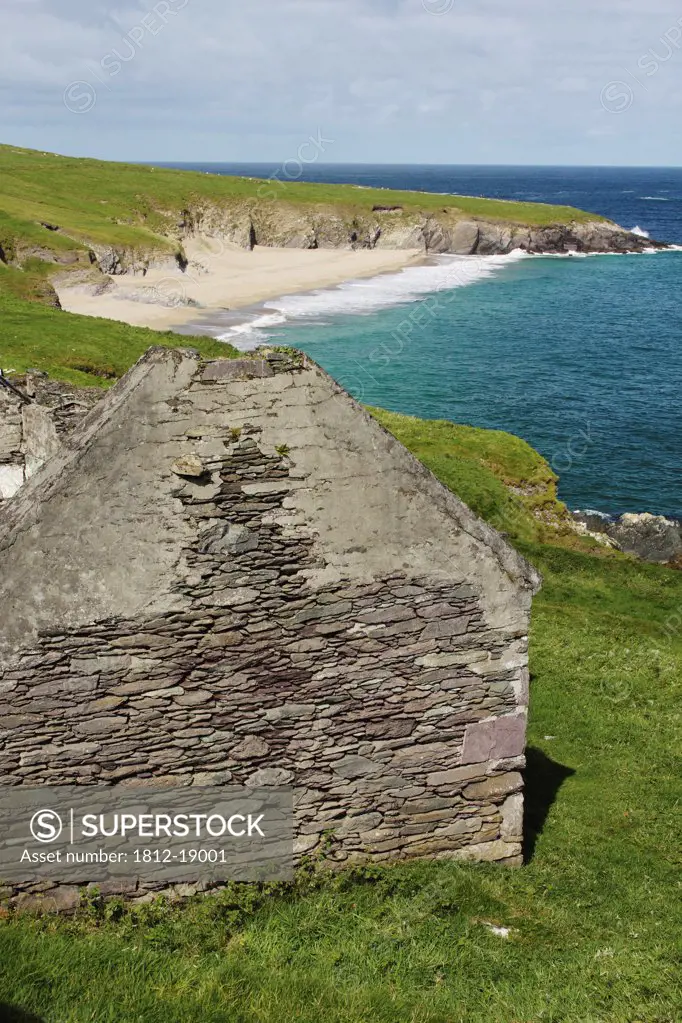 Derelict Stone Cottage On Blasket Island Along The Coast In Munster Region; County Kerry, Ireland