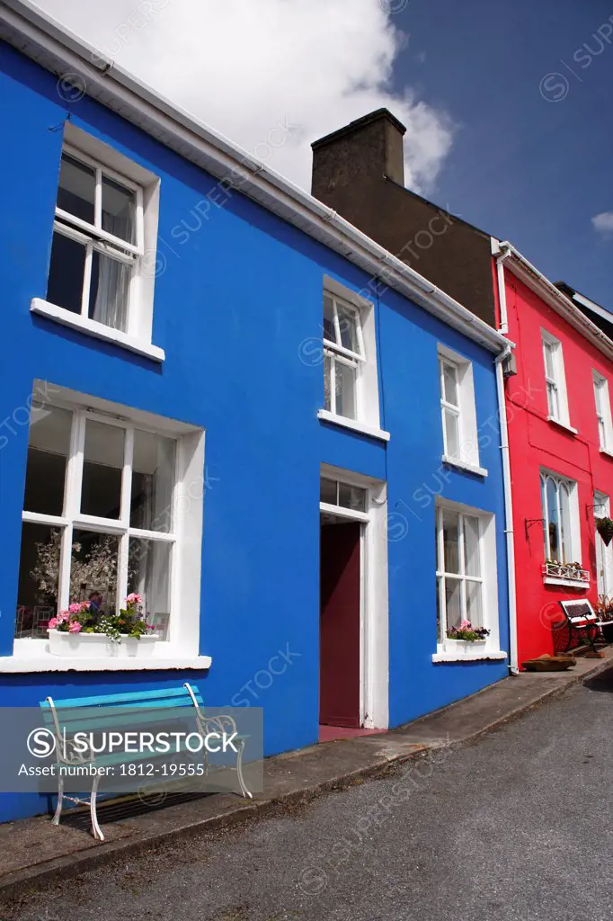 Blue And Red Houses In Eyeries Village On The Beara Peninsula In West Cork; County Cork Ireland
