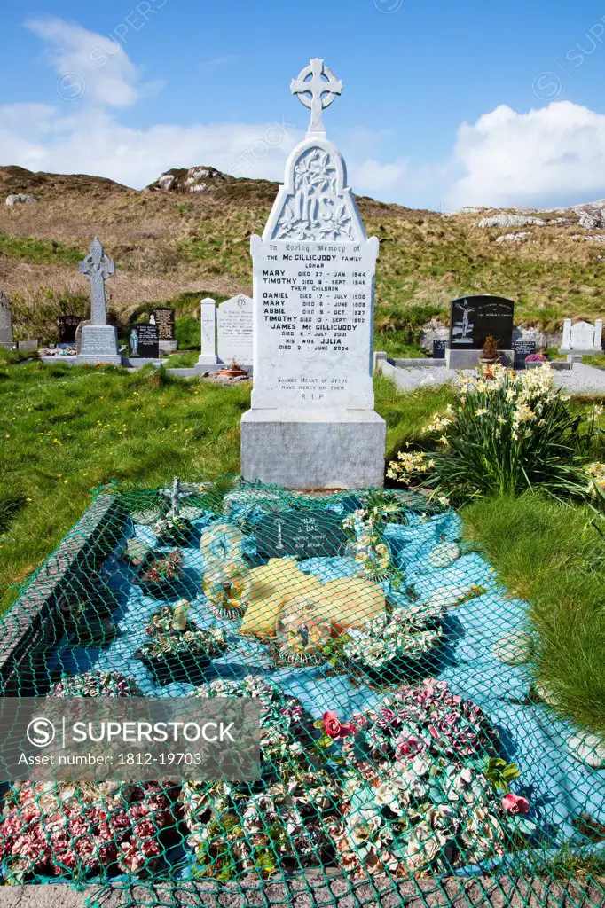 Flowers Displayed At A Grave Site On Abbey Island At Derrynane Beach Near Caherdaniel; County Kerry Ireland