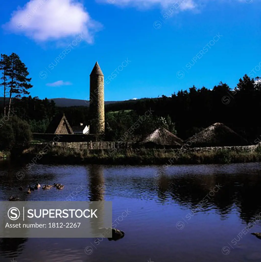 The Ulster History Park, Omagh, Co Tyrone, Crannog with a monastery and round tower