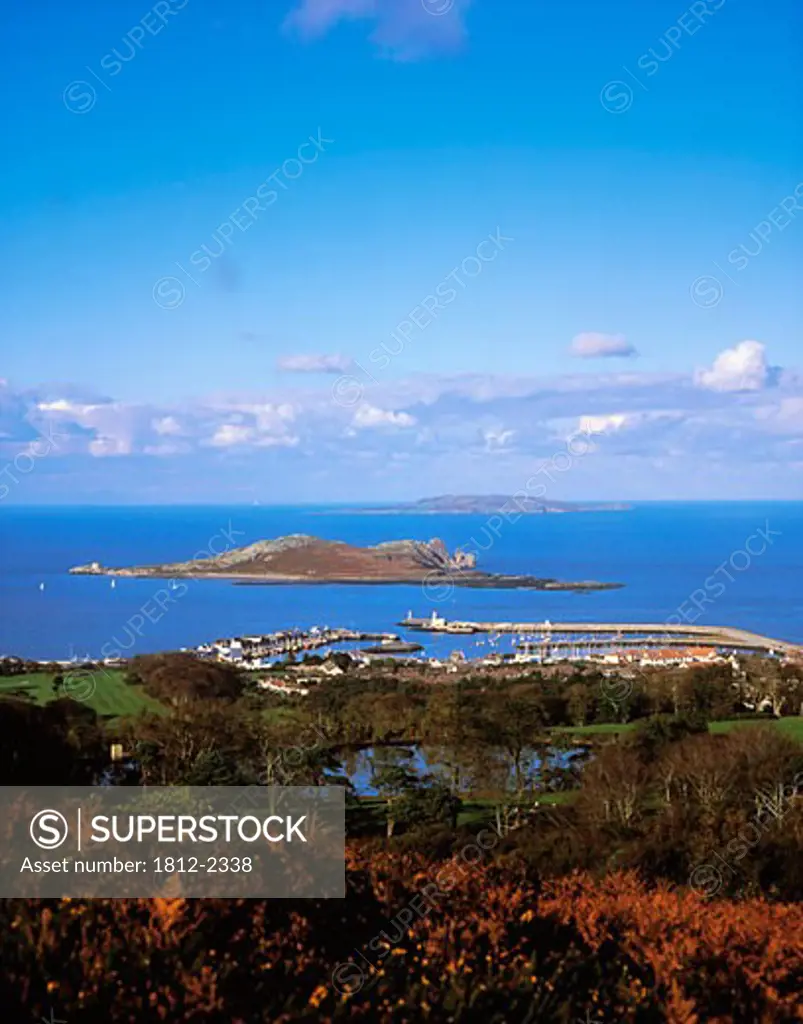 Howth Harbour, Ireland's Eye and Lambay Island in the distance, Co Dublin, Ireland