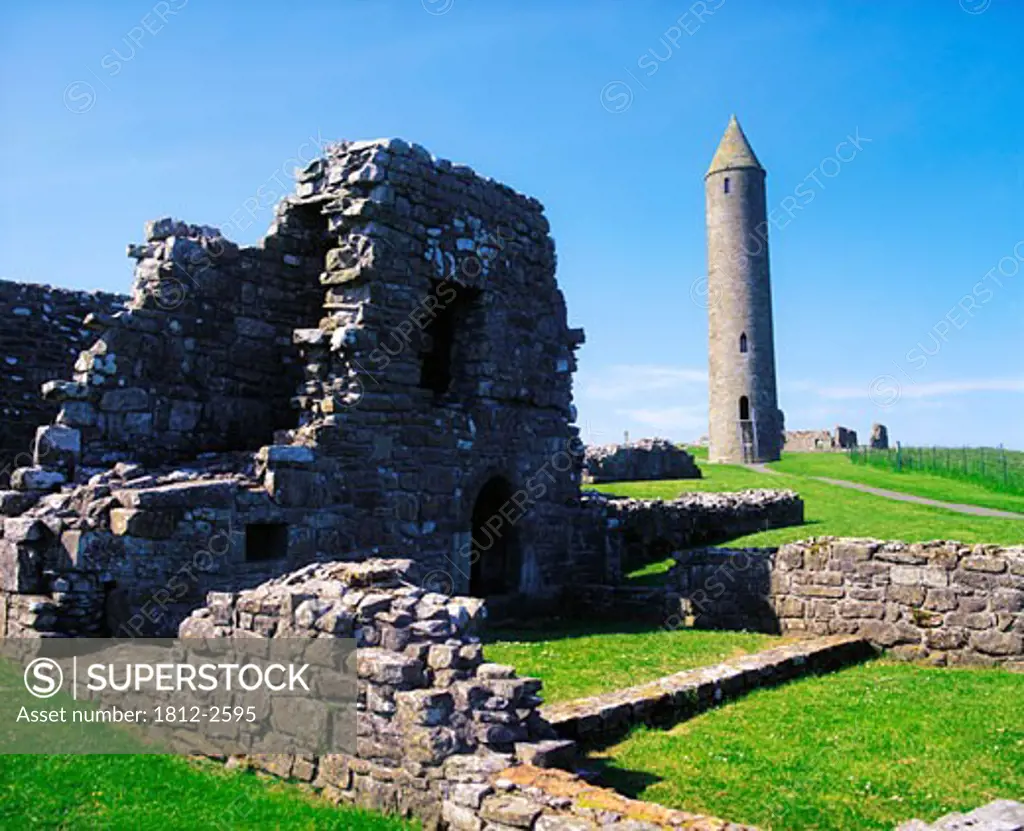 Devenish Monastic Site, Co Fermanagh, Ireland, 12th Century round tower and ruins of an Augustinian Abbey