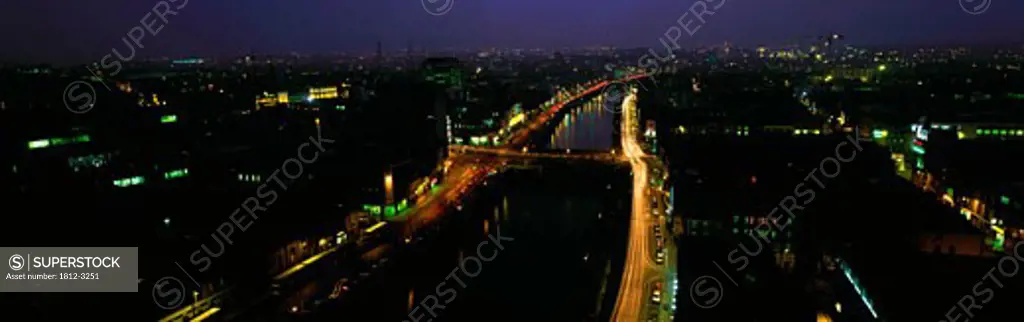 Dublin City Skyline, River Liffey At Night