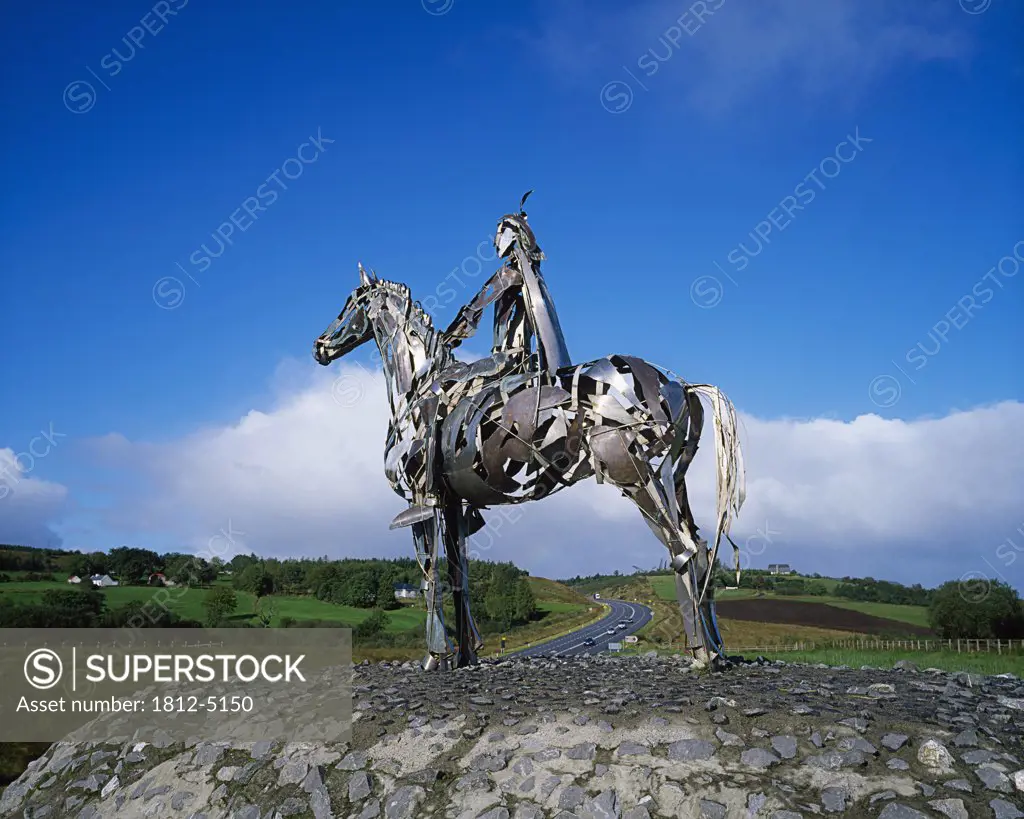 Gaelic Chieftain' by Maurice Harron, Boyle, Co Roscommon, Ireland, sculpture overlooking the battlefield at Curlew Pass