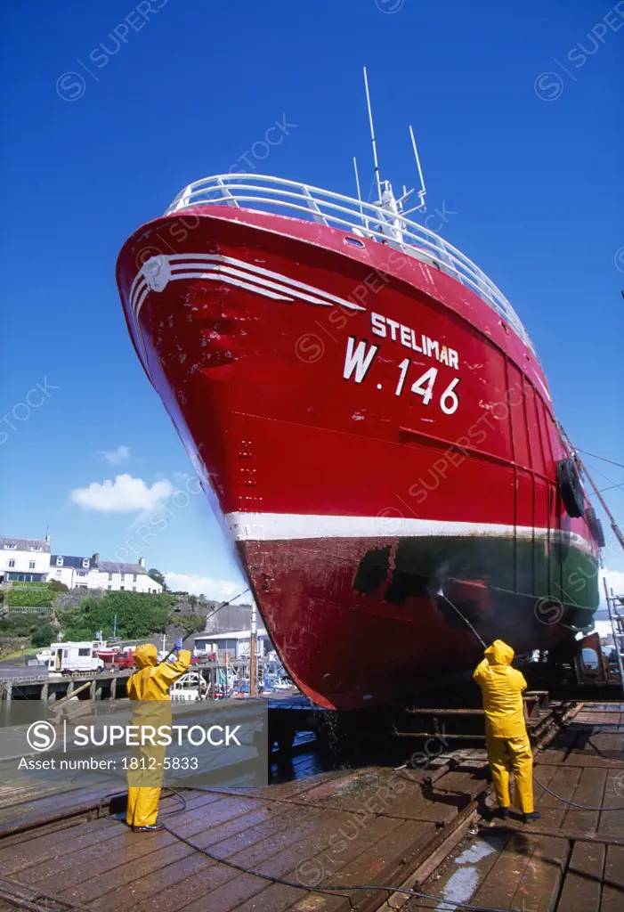 Dunmore East Harbor, County Waterford, Ireland; Trawler in dry dock