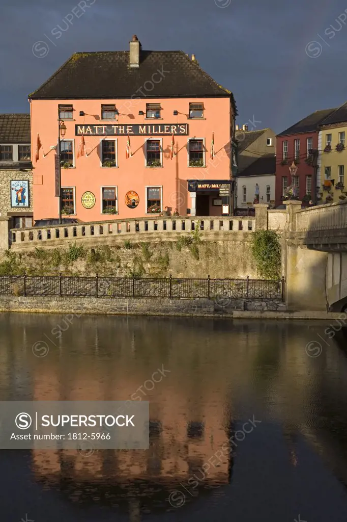 John's Bridge & River Nore, Kilkenny City, County Kilkenny, Ireland; City buildings by riverside  