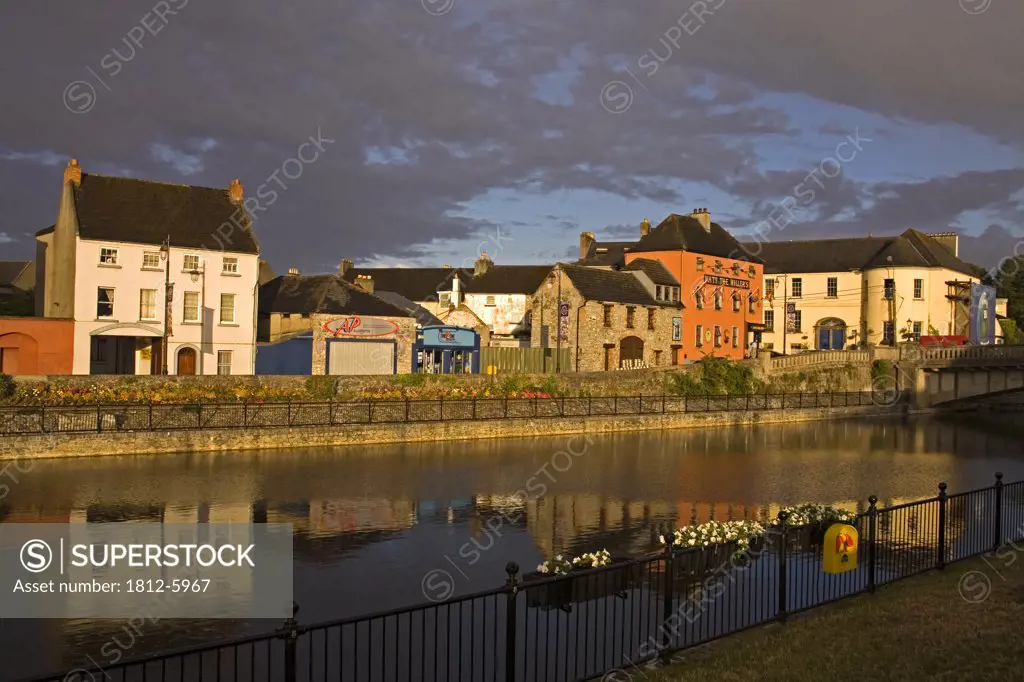 John's Quay & River Nore, Kilkenny City, County Kilkenny, Ireland; City buildings by riverside  