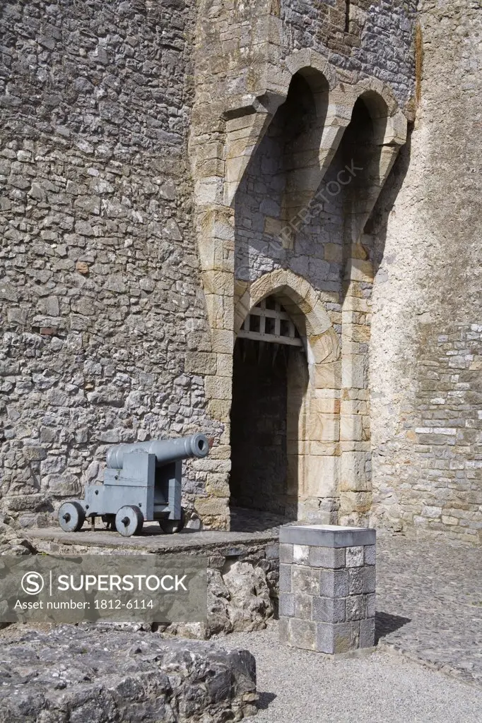 Cahir Castle, Cahir, County Tipperary, Ireland; 12th century castle with cannon  