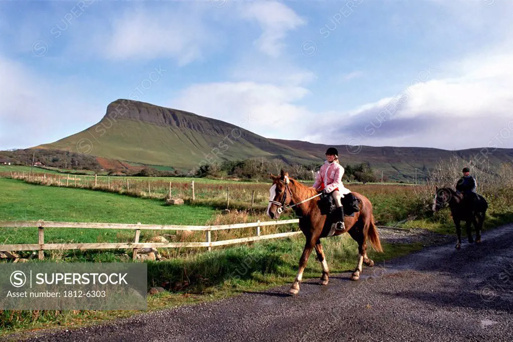 Two people horseback riding, Ballindoon, County Sligo, Republic Of Ireland