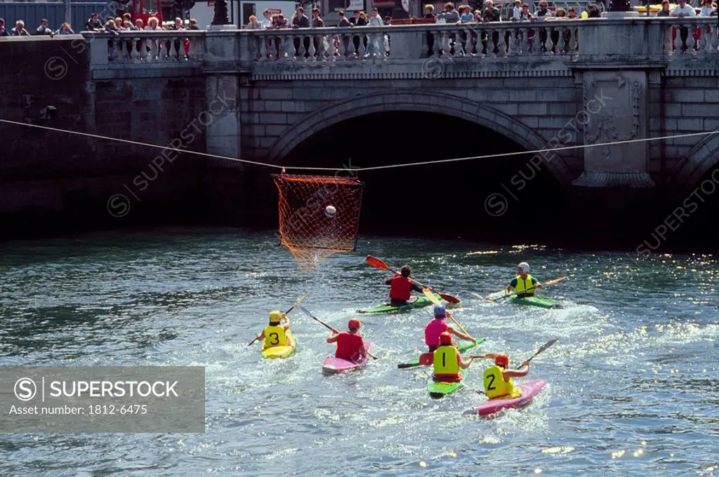 The Liffey, Dublin, Co Dublin, Ireland, People kayaking on a river