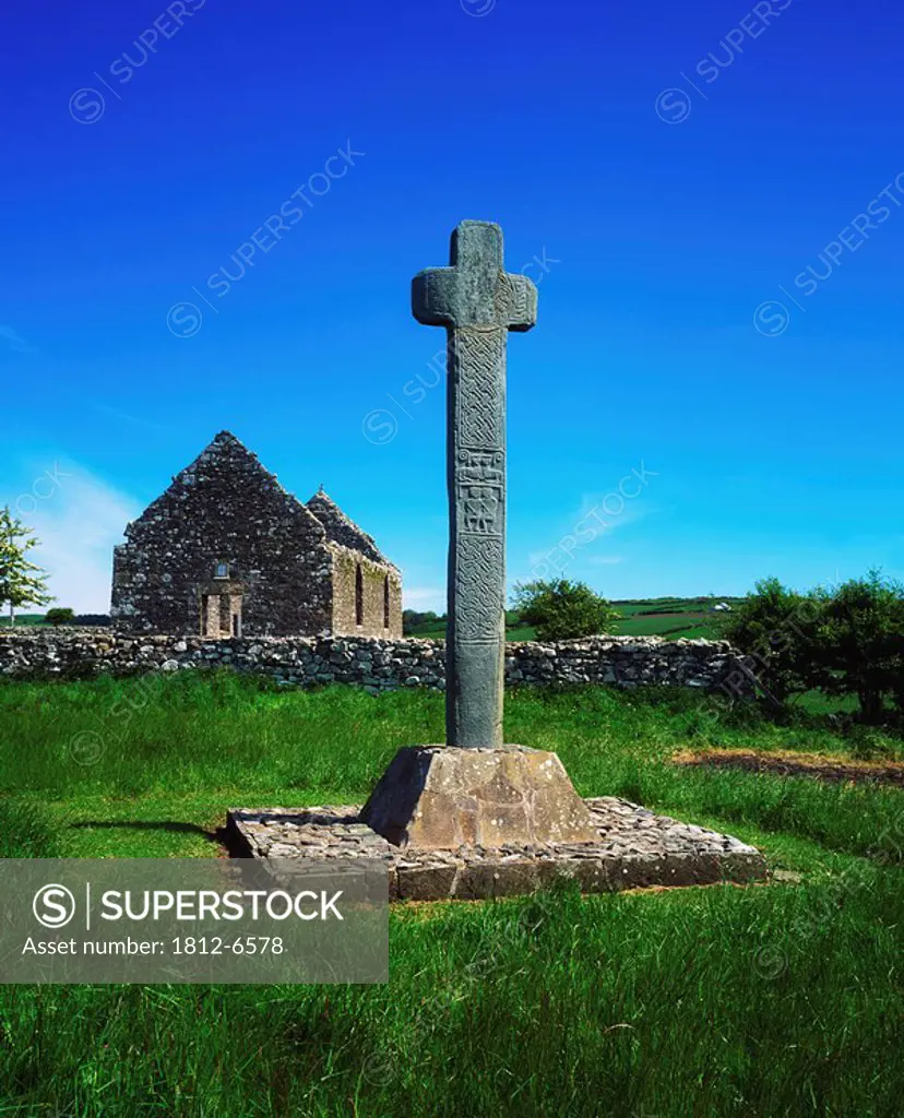 Cloncra Church, Inishowen Peninsula, County Donegal, Ireland, High cross with church ruins