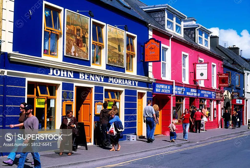 Dingle Town, Dingle Peninsula, Co Kerry, Ireland, People walking by shops