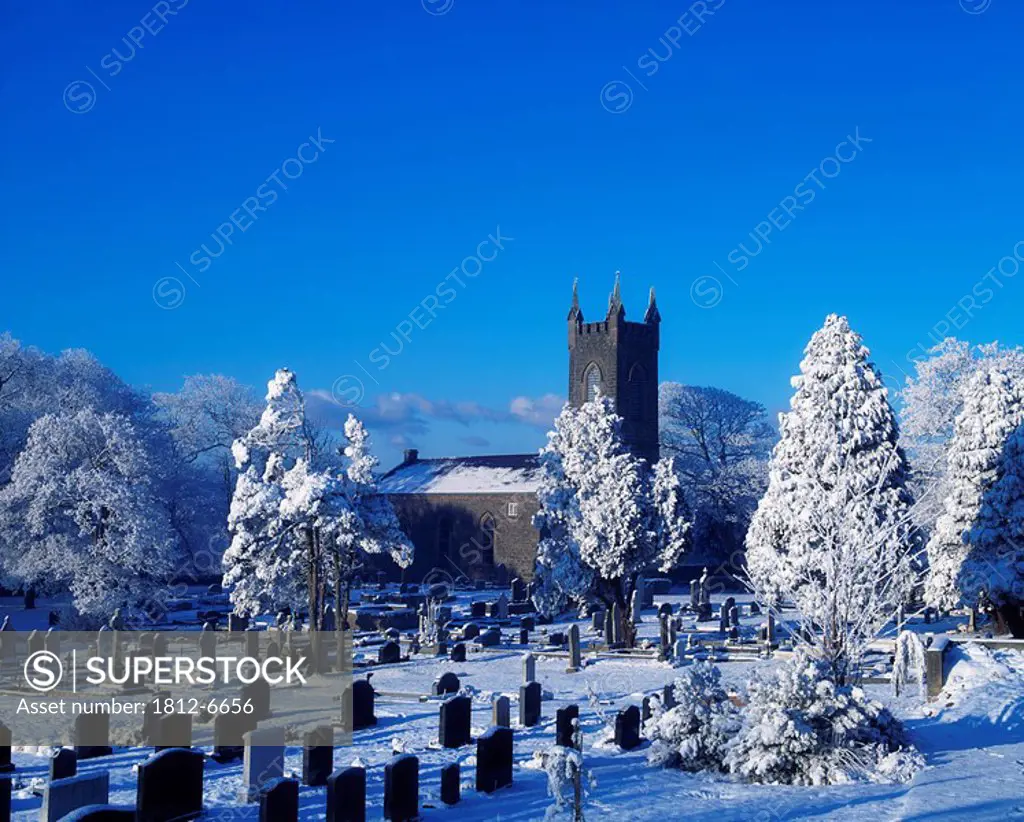 Bushmills Church, County Antrim, Ireland, Church and cemetery in winter