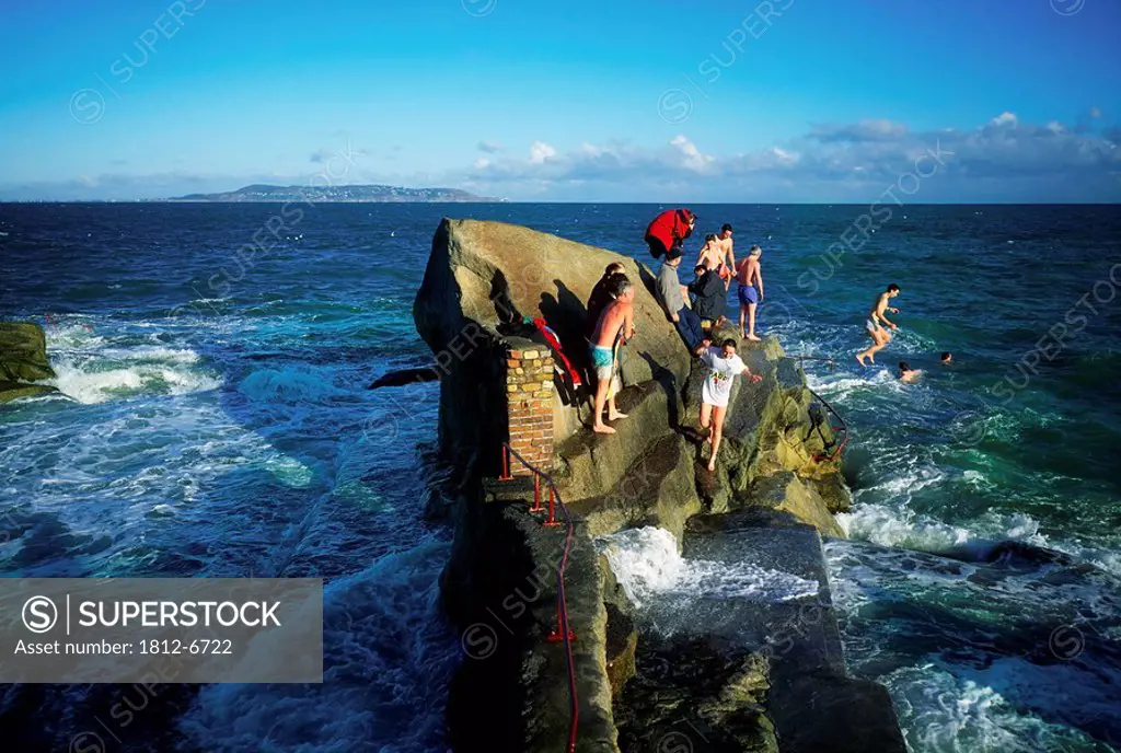 40 Foot, Dun Laoghaire, Co Dublin, Ireland, People jumping off rocks into the water