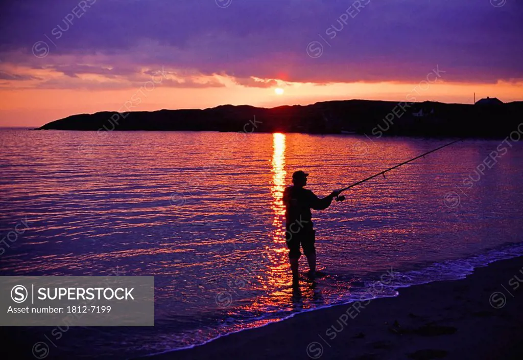 Beara Peninsula, Co Kerry, Ireland, Man sea fishing in a peninsula