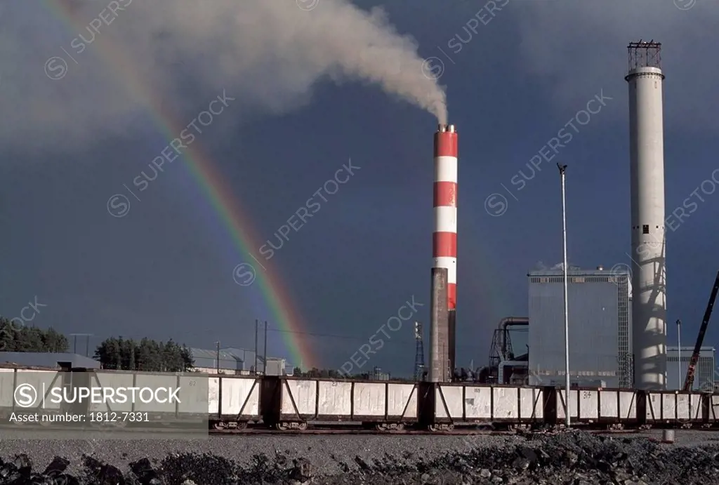 Colgan, Co Offaly, Ireland, Rainbow above power station