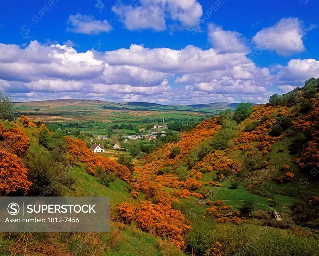 Gortin Valley, Co Tyrone, Ireland, Valley with houses in the distance
