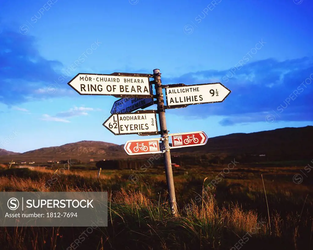 Beara Peninsula, County Kerry, Ireland, Directional roadside sign