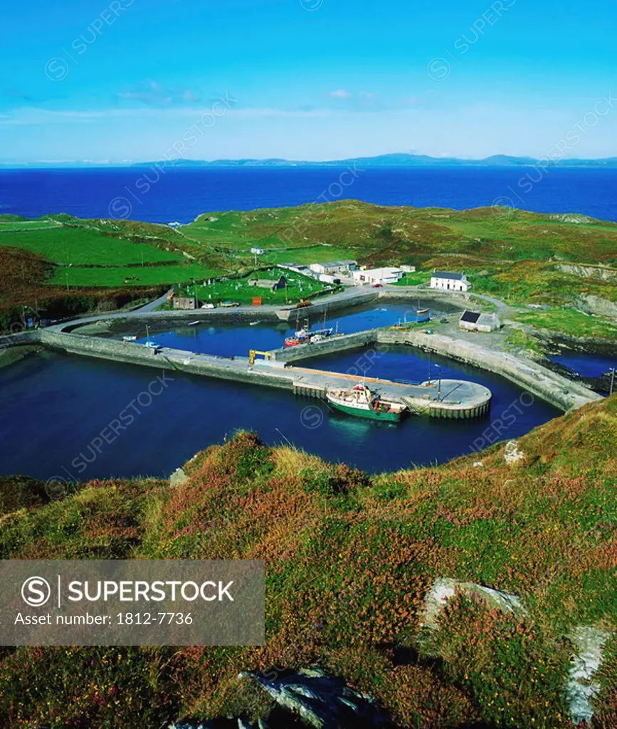 North Harbour, Cape Clear Island, County Cork, Ireland, Aerial view of harbour