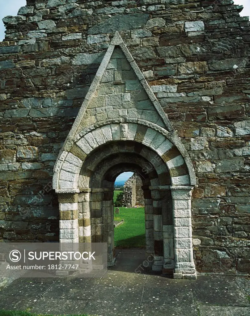 Killeshin Church, County Carlow, Ireland, Romanesque portal to church ruins