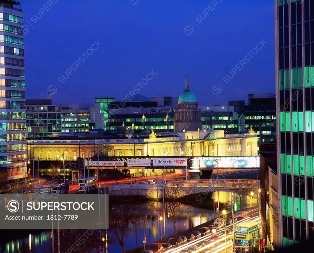River Liffey, Dublin, Ireland, Cityscape with river and Customs House