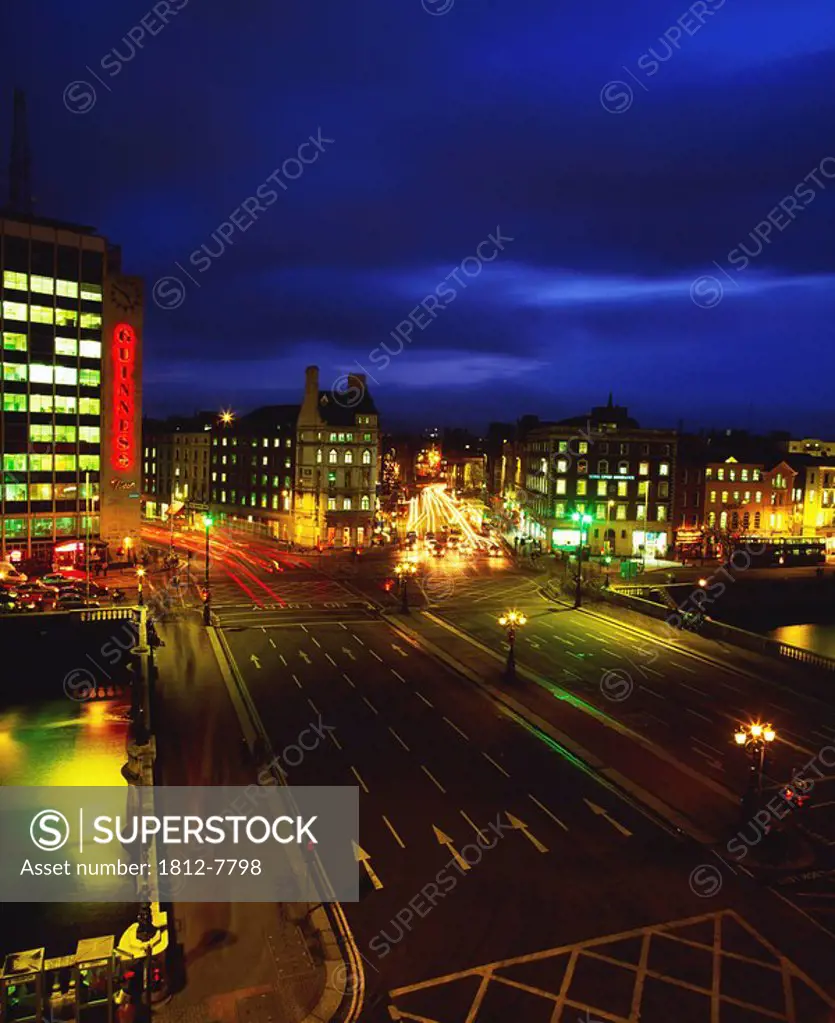 Dublin, Co Dublin, Ireland, O´Connell Bridge illuminated at night