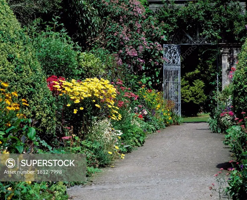 Ilnacullin, Co Cork, Ireland, Double herbaceous border in a walled garden