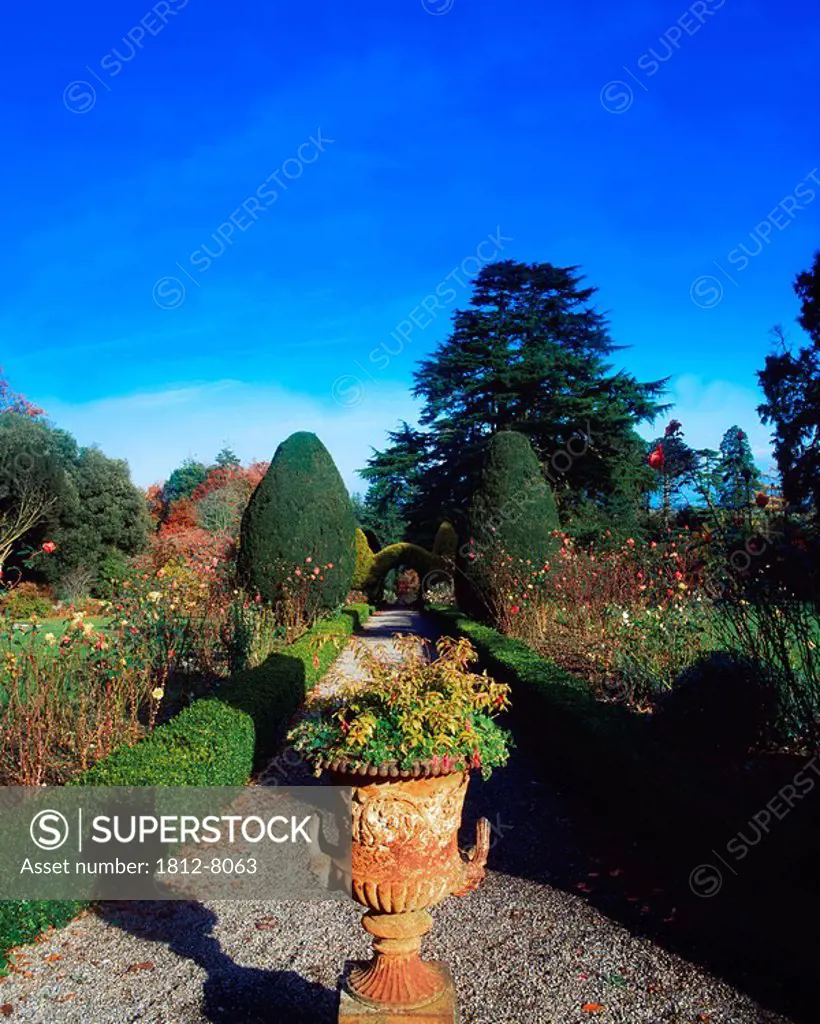 Altamont Garden, Co Carlow, Ireland, Urn in the broad walk of a garden