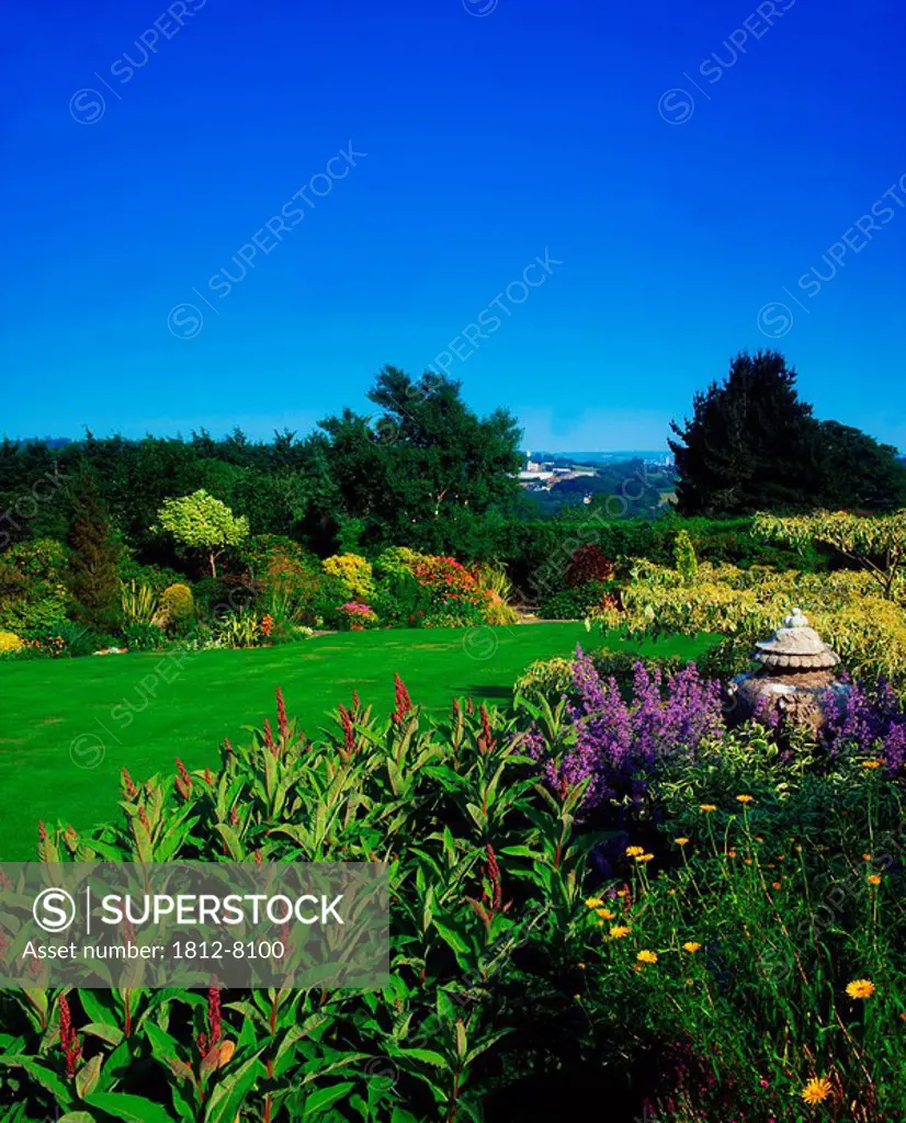 Lakemount Gardens, Co Cork, Ireland, Mixed borders and lawn during Summer