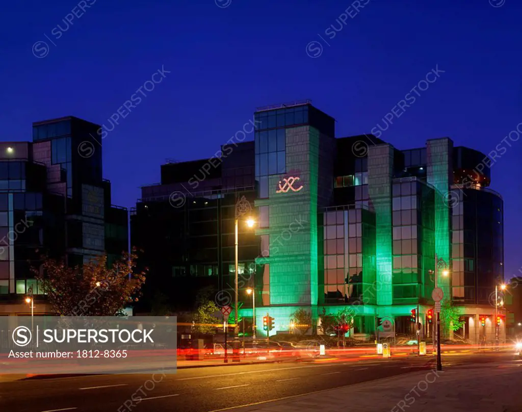 IFSC Centre, Dublin, Co Dublin, Ireland, International Finance Centre illuminated at night