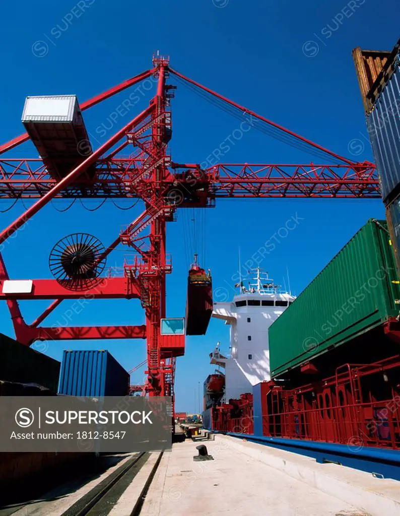 Dublin Docks, Dublin, Co Dublin, Ireland, Containers being loaded onto a ship