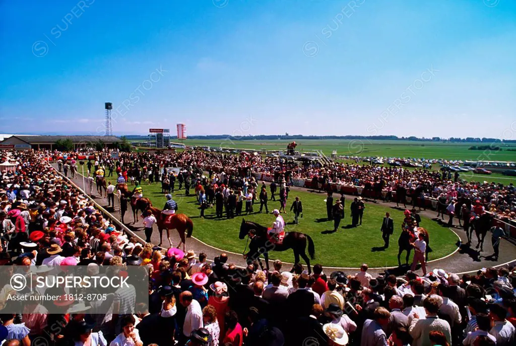 Curragh Race Course, Co Kildare, Ireland, Spectators watching horses in the ring at Derby day