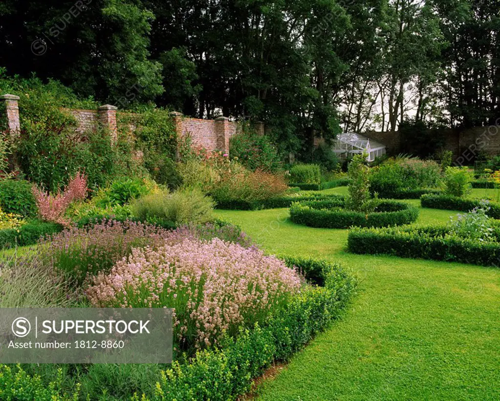 Ardgillan Demesne, Balbriggan, Co Dublin, Ireland, Herb Garden & Box Potager in the walled garden during Summer