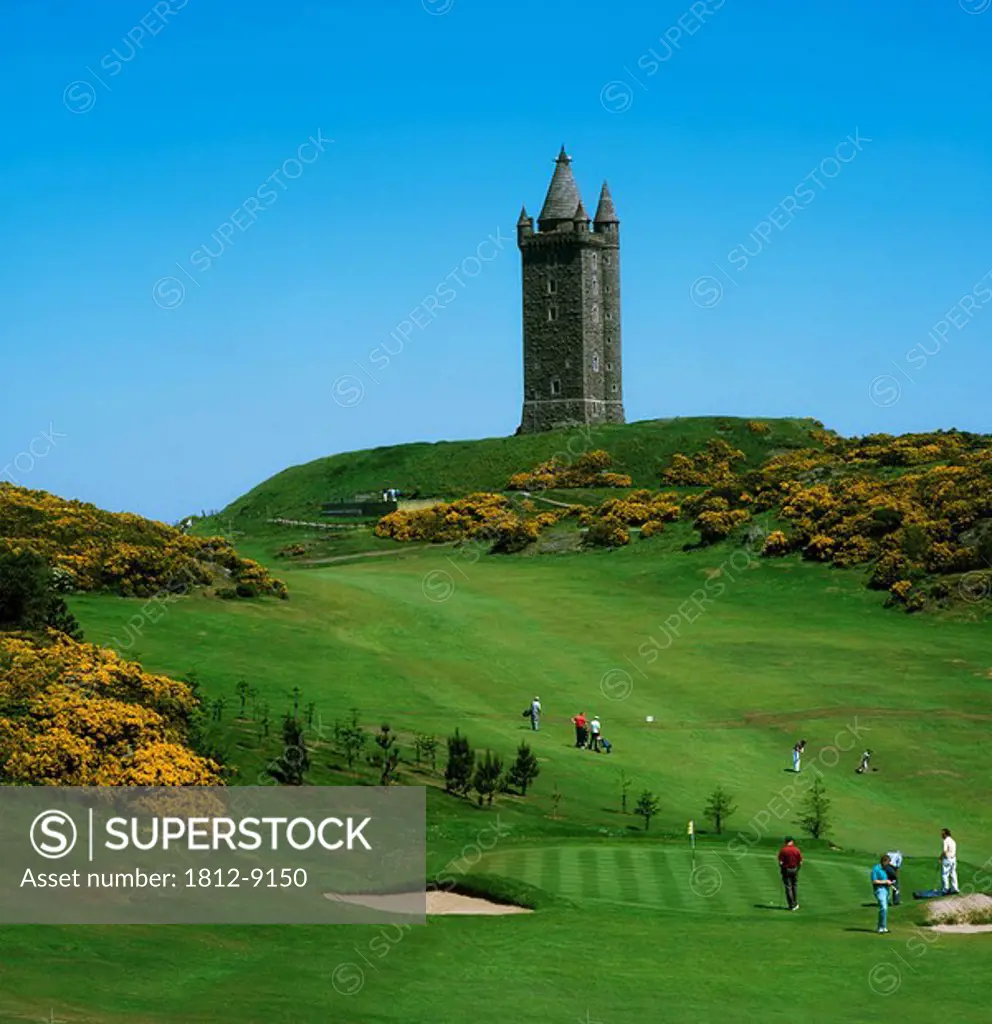 Scrabo Golf Club, Newtownards, Co Down, Ireland, Scrabo Tower overlooking a golf club