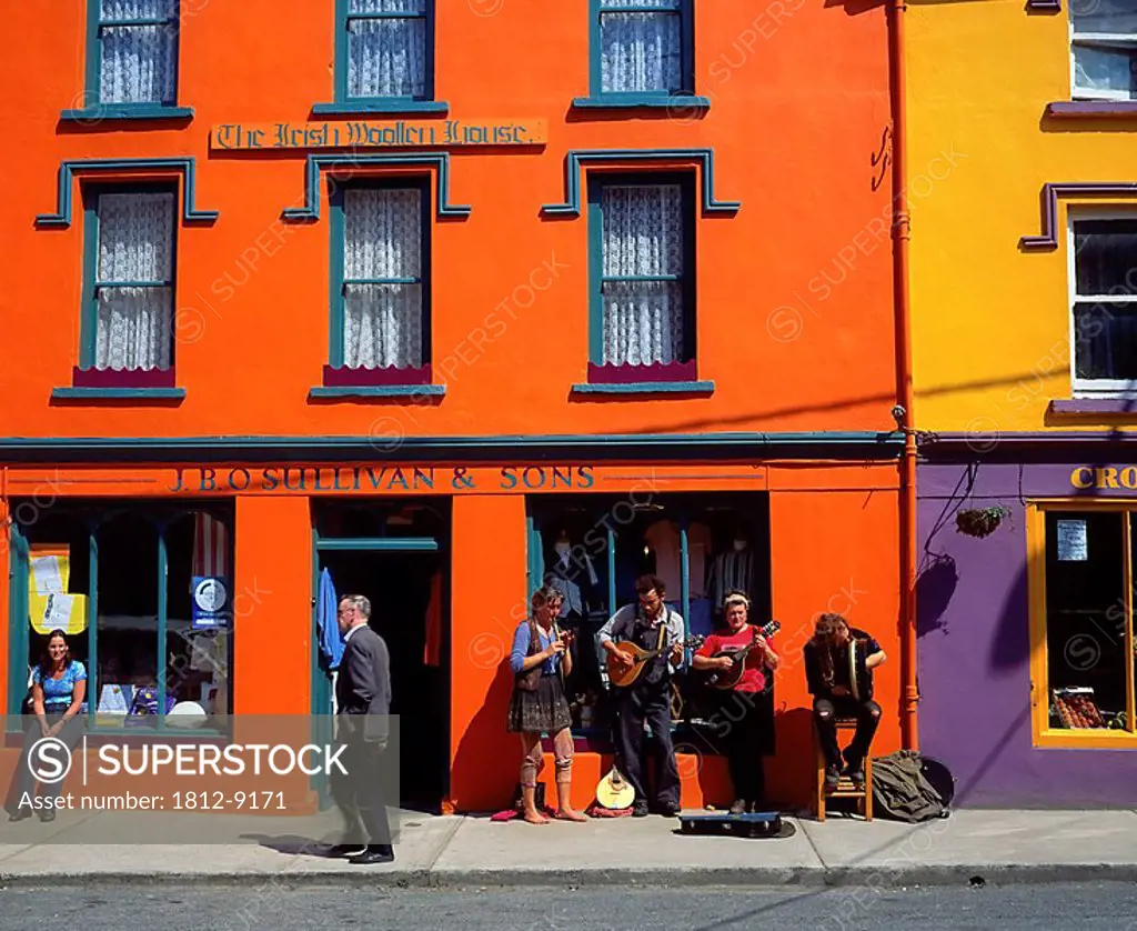 Kenmare, Co Kerry, Ireland, Musicians in front of a store