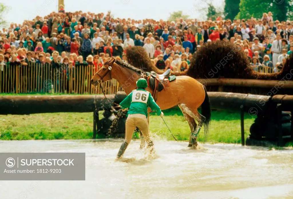 Three Day Event, Punchestown Racecourse, County Kildare, Ireland, Jockey off of his horse