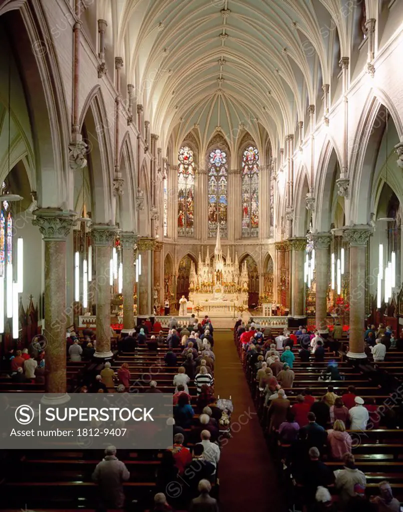 St. Augustine And St. John´s Church, Thomas Street, Co Dublin, Ireland, High angle view of church interior and congregation