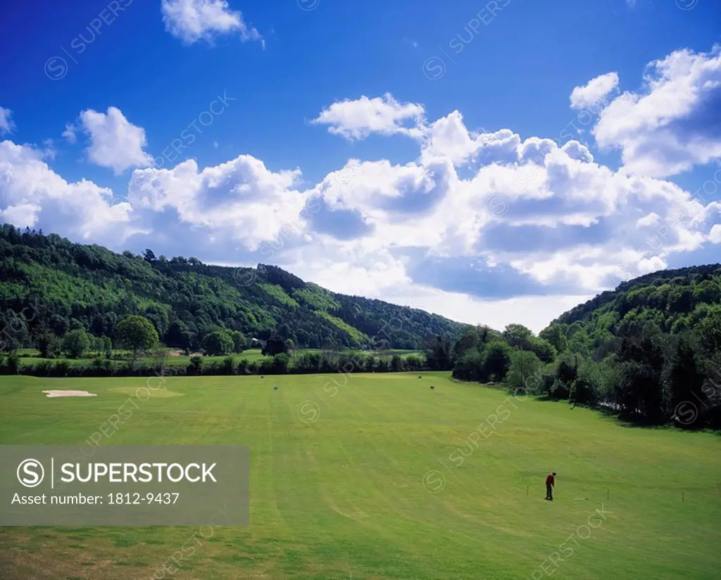 Woodenbridge Golf Course, Avoca, Co Wicklow, Ireland, High angle view of a man on a golf course