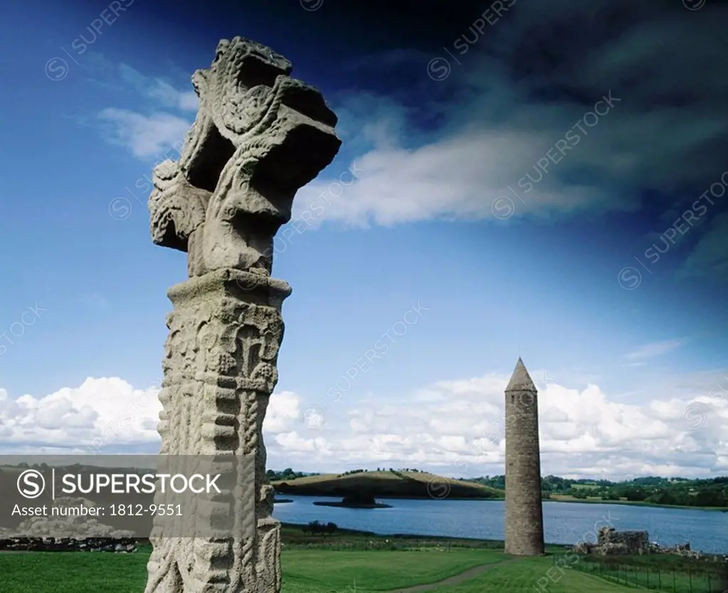 Devenish Monastic Site, Co Fermanagh, Ireland, High cross and round tower