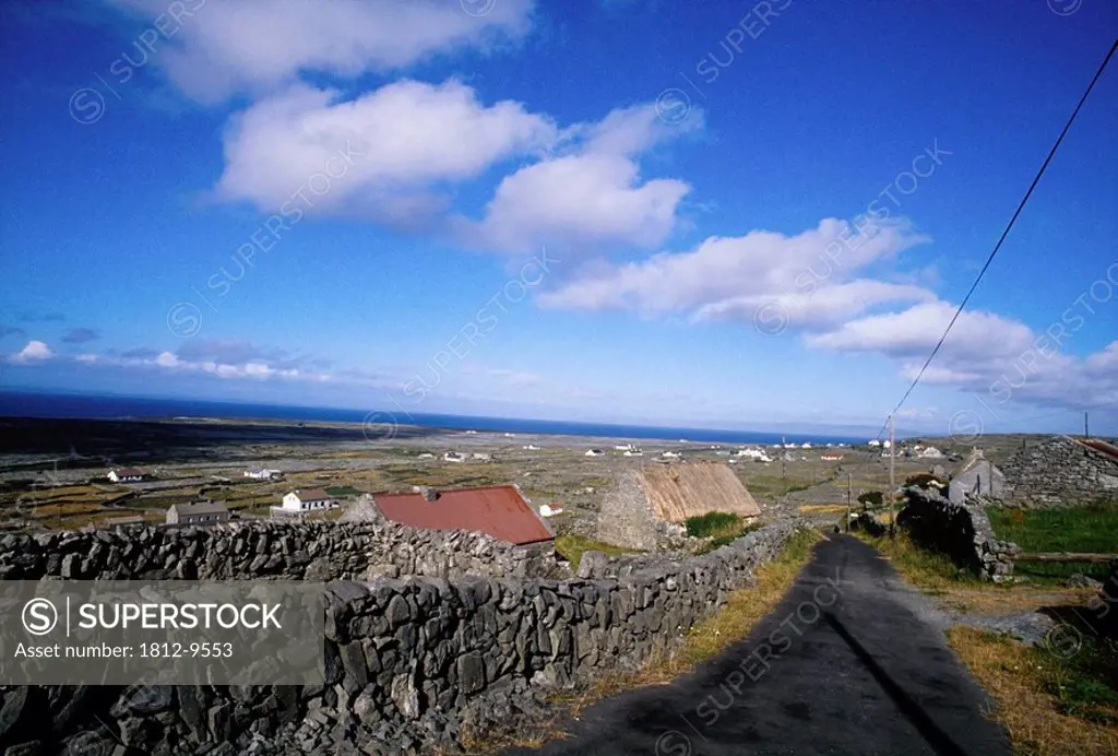 Inishmaan, Aran Islands, Co Galway, Ireland, Rural road and cottages