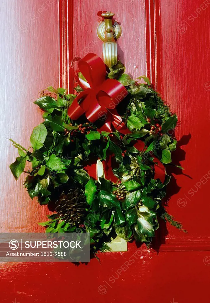Wreath on Georgian Door, Christmas decoration