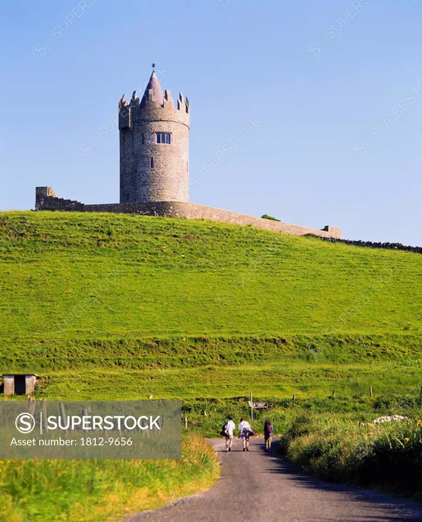Doonagore Castle, Doolin, County Clare, Ireland, People on path to historic castle