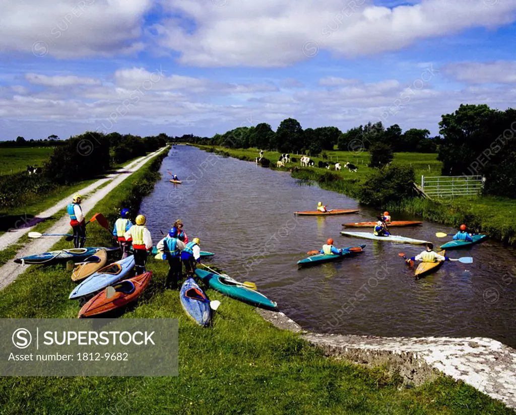 Grand Canal, Shannon Harbour, County Offaly, Ireland, Canoeists on canal