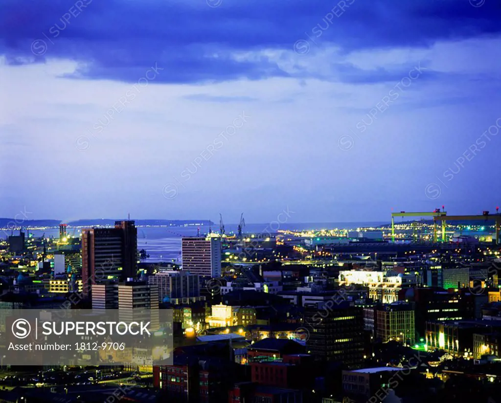 Belfast, Co Antrim, Northern Ireland, Cityscape at twilight