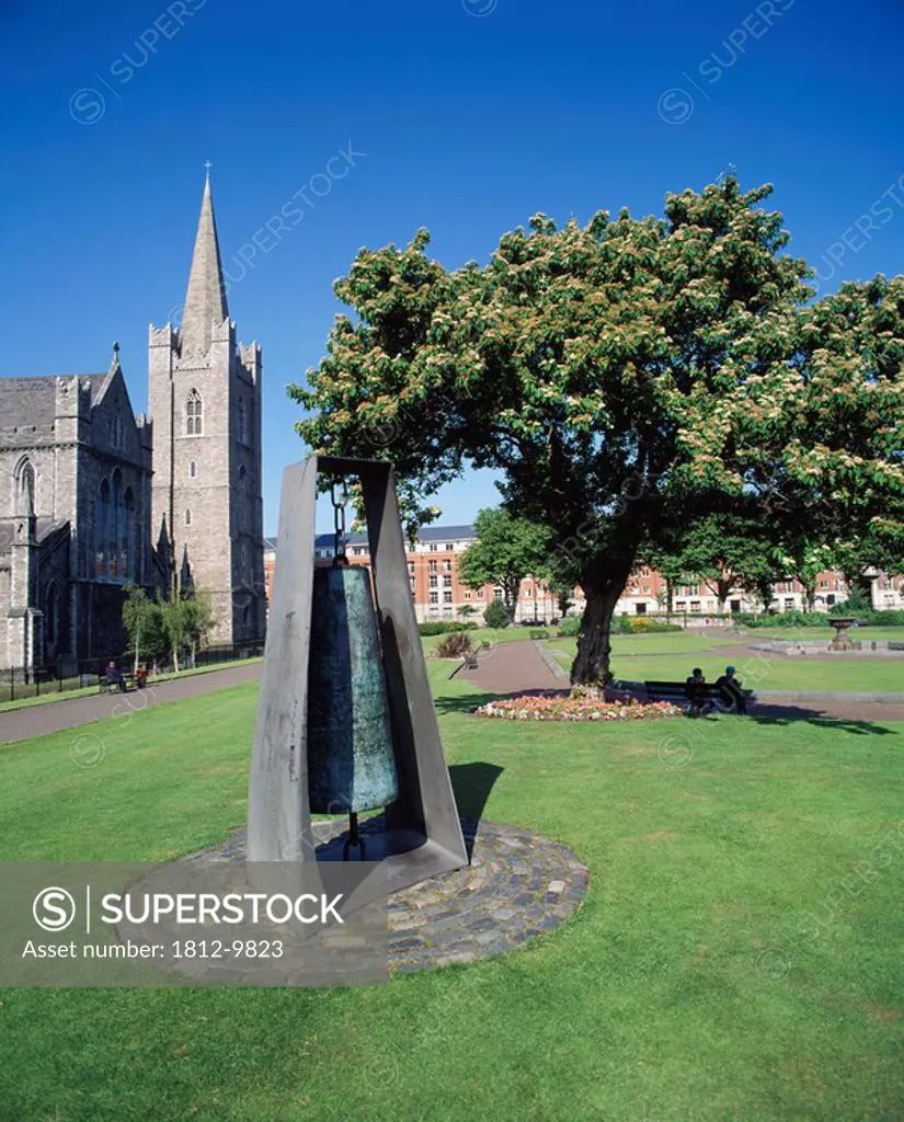Millennium Bell, St. Patrick´s Cathedral, County Dublin, Ireland, Sculpture outside historic Irish cathedral