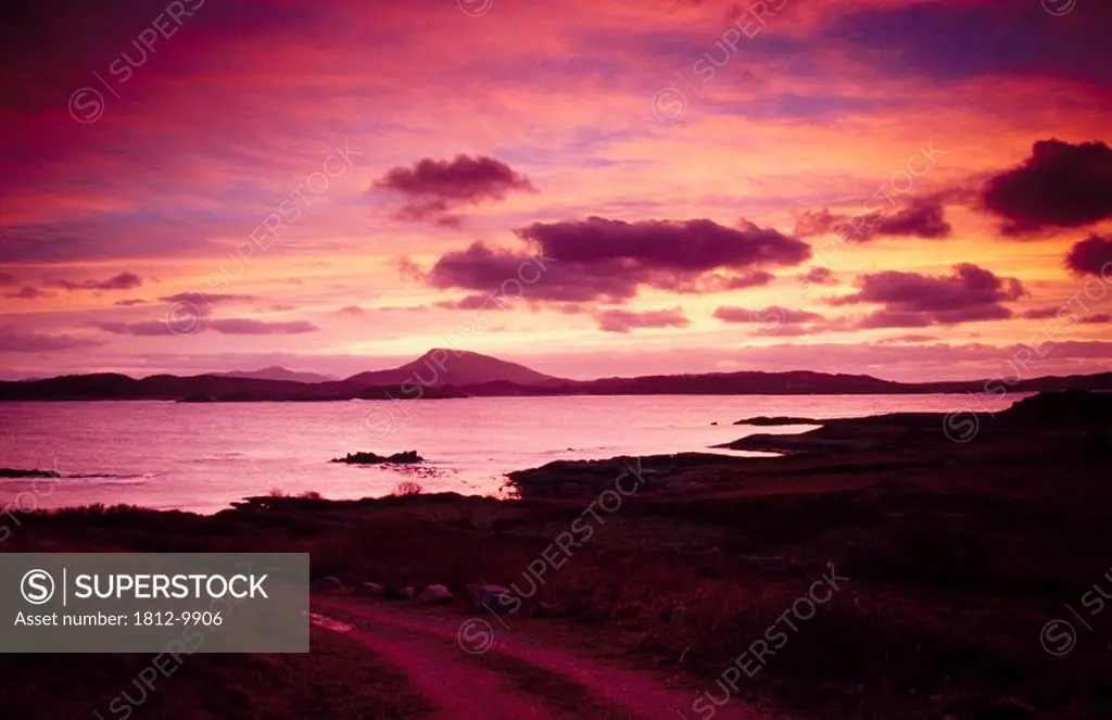 Looking across Sheephaven Bay at sunset towards Muckish Mountain, County Donegal, Ireland
