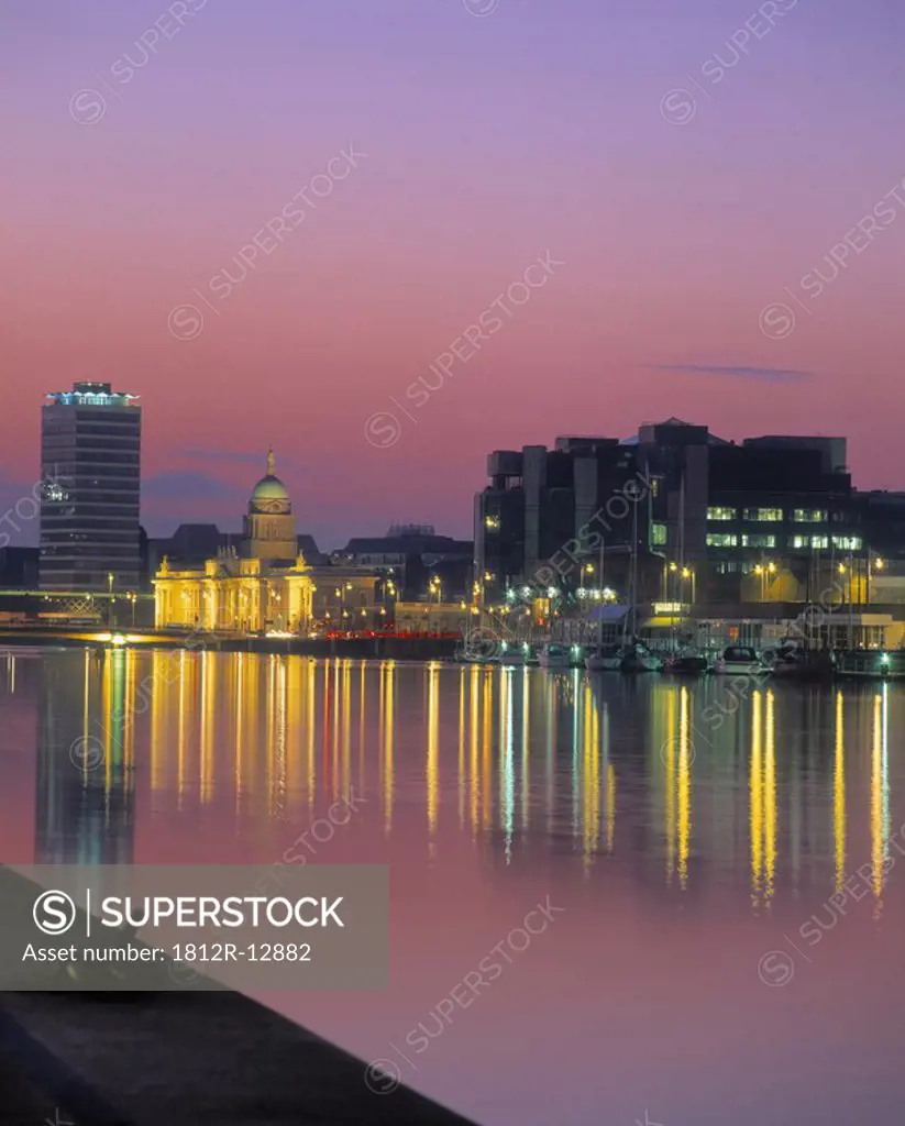 The Custom House and Liberty Hall on the River Liffey in Dublin, Ireland