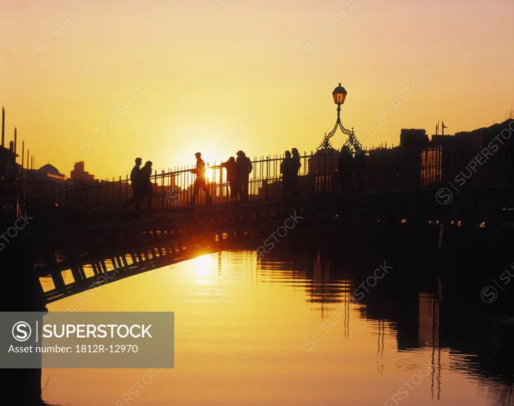 Ha´penny Bridge at Sunset in Dublin, Ireland