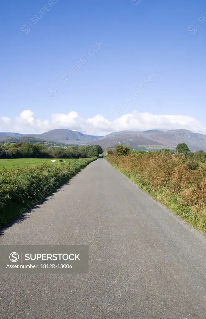 Country Road & Comeragh Mountains, Near Mahon Bridge, Co Waterford, Ireland